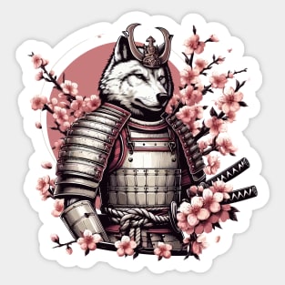 Wolf Samurai | Japanese Art | Cherry Blossom Sticker